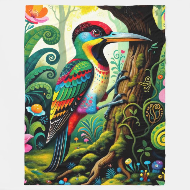 Bunter Feen-Specht-Vogel Fleecedecke (Vorderseite)