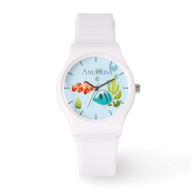 Bunter Fisch mit Bläschen und Algen Armbanduhr (Vorderseite)