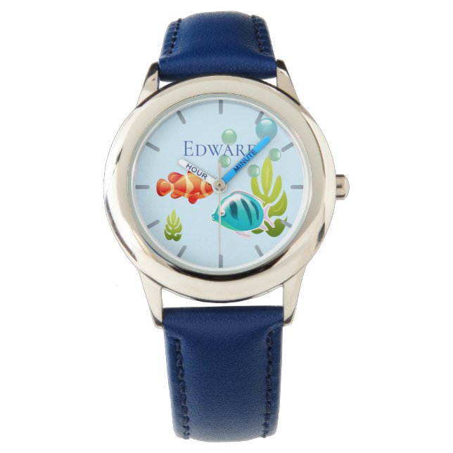 Bunter Fisch mit Bläschen und Algen Armbanduhr (Vorderseite)