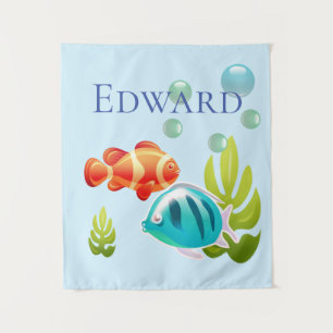 Bunter Fisch mit Bläschen und Algen Wandteppich