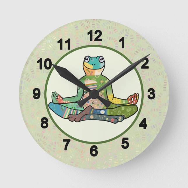 Bunter Frosch  Runde Wanduhr (Vorderseite)