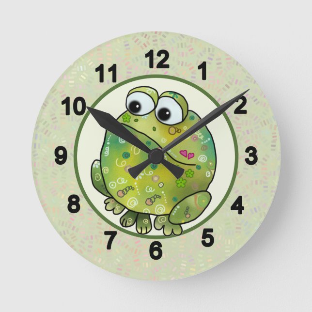 Bunter Frosch  Runde Wanduhr (Vorderseite)
