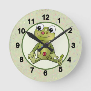 Bunter Frosch  Runde Wanduhr