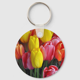 Bunter Frühlingstulpeblumenstrauß Schlüsselanhänger