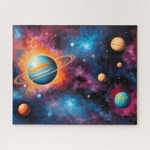 Bunter Galaxie-Weltraum-Puzzle mit Ringplanet