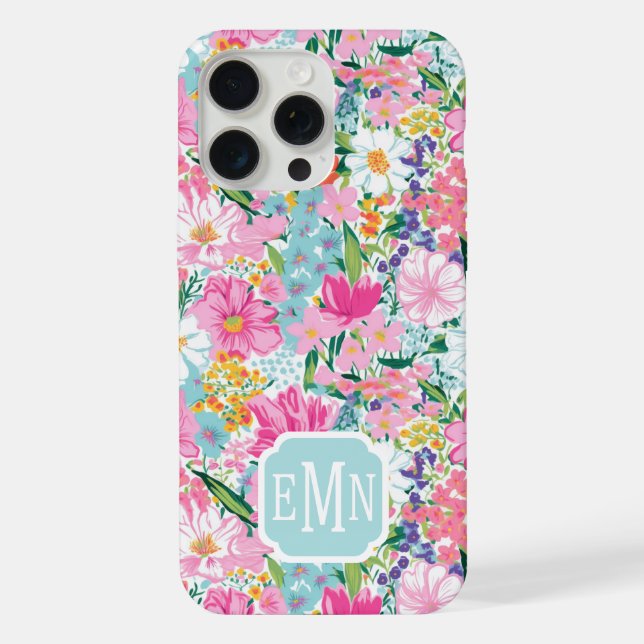 Bunter Garten Monogramm iPhone 15 Pro Max Hülle (Rückseite)