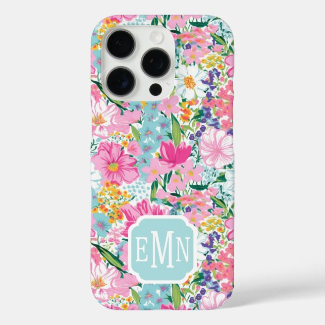 Bunter Garten Monogramm iPhone 16 Pro Hülle (Rückseite)