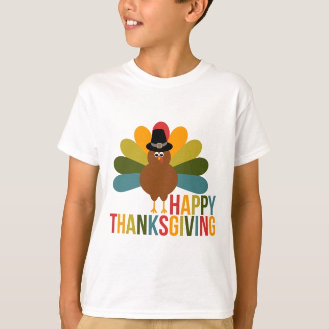 Bunter glücklicher Erntedank die Türkei T-Shirt (Vorderseite)