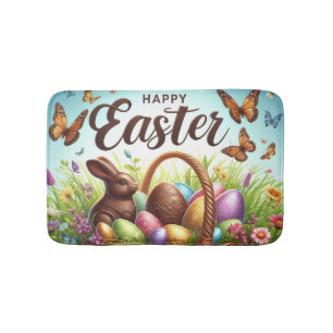Bunter, glücklicher Osterkorb mit Eiern Badematte