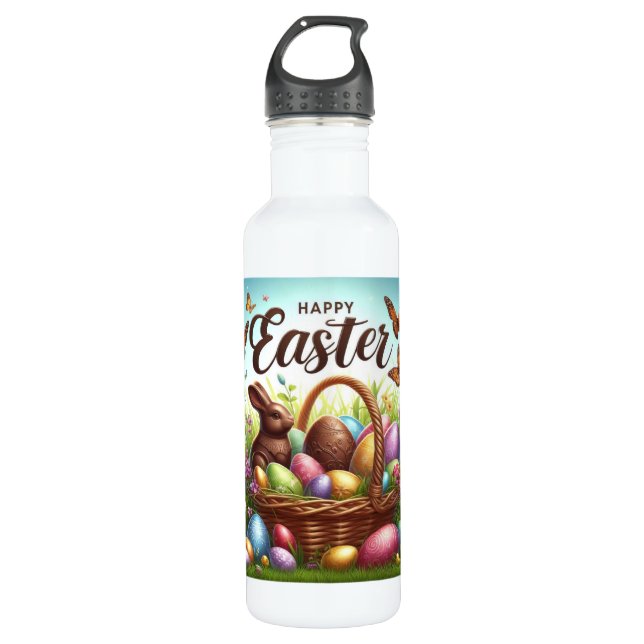 Bunter, glücklicher Osterkorb mit Eiern Edelstahlflasche (Vorderseite)