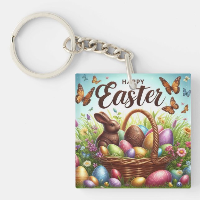 Bunter, glücklicher Osterkorb mit Eiern Schlüsselanhänger (Vorderseite)