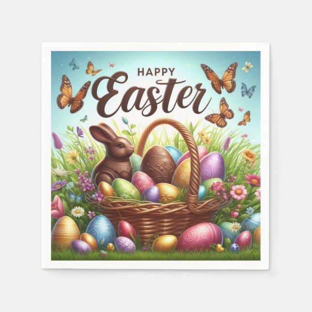 Bunter, glücklicher Osterkorb mit Eiern Serviette (Vorderseite)
