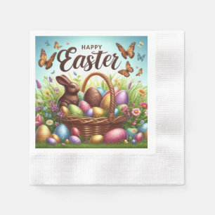 Bunter, glücklicher Osterkorb mit Eiern Serviette