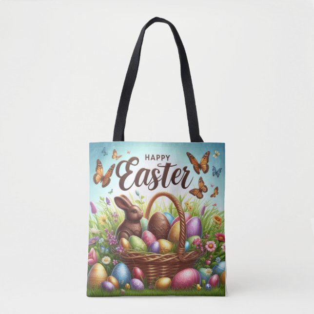 Bunter, glücklicher Osterkorb mit Eiern Tasche (Vorderseite)