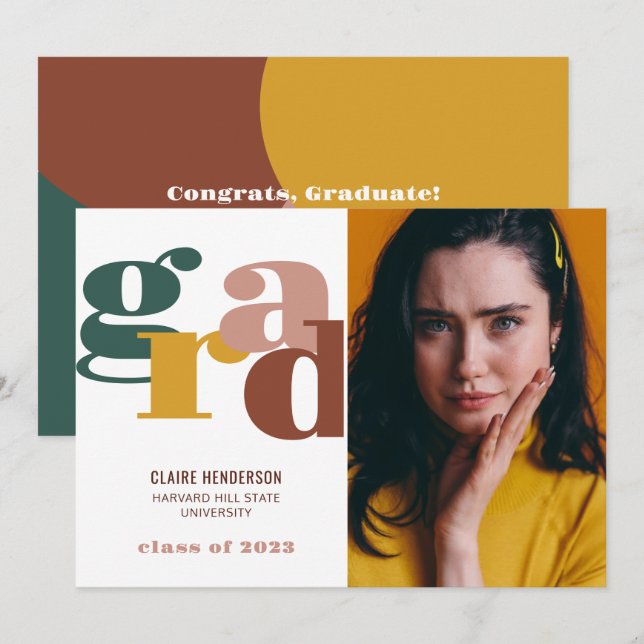 Bunter Grad Moderner Retro Fett Abschluss Ankündigung (Vorne/Hinten)