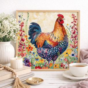Bunter Hahn Hühnerstall Farmhaus Cottage Wand Poster