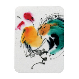 Bunter Hahn. Kalligraphie und Watercolor. Magnet