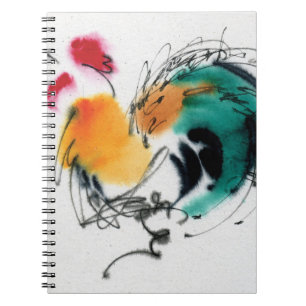 Bunter Hahn. Kalligraphie und Watercolor. Notizblock