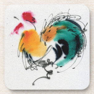 Bunter Hahn. Kalligraphie und Watercolor. Untersetzer
