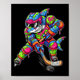 Bunter Hai Hockey Eiscreme Tropf Spieler Poster