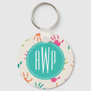 Bunter Handprints Monogramm-Lehrer Schlüsselanhänger