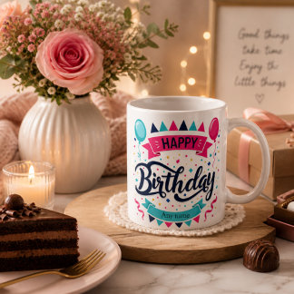 Bunter Happy Birthday Becher – Süße Geschenkidee f Kaffeetasse