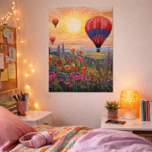 Bunter Heißluftballon Wildblumen Sonnenuntergang
