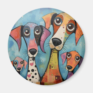 Bunter Hund Abstrakte Kunst Cartoon-Stil Magnet