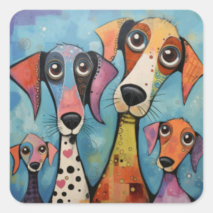 Bunter Hund Abstrakte Kunst Cartoon-Stil Quadratischer Aufkleber