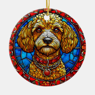 Bunter Hund in Buntglasporträt Keramik Ornament