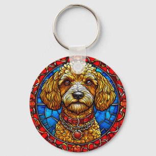 Bunter Hund in Buntglasporträt Schlüsselanhänger