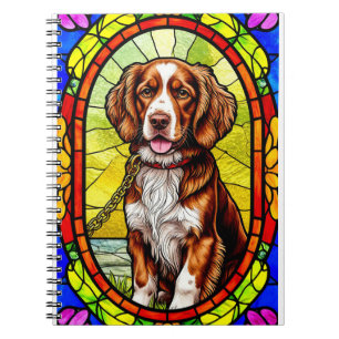 Bunter Hund mit Goldkette in Buntglas Notizblock