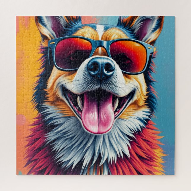 Bunter Hund mit Sonnenbrille (Vertikal)