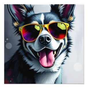 Bunter Hund mit Sonnenbrille Fotodruck