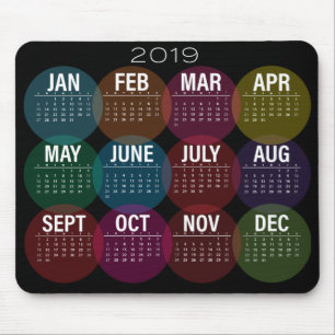 Bunter Kalender 2019 auf Schwarzem Mousepad