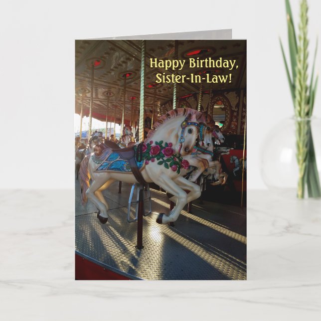 Bunter Karussell-Pferde-/Schwägerin-Geburtstag Karte (Vorderseite)