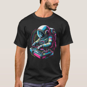 Bunter Katze Astronaut DJ im Weltraum Disco Musik T-Shirt