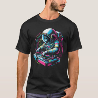 Bunter Katze Astronaut DJ im Weltraum Disco Musik T-Shirt