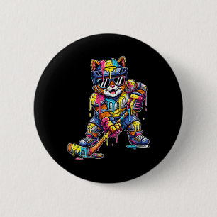 Bunter Katzen-Hockey-Eiscreme-Tropf-Spieler Button