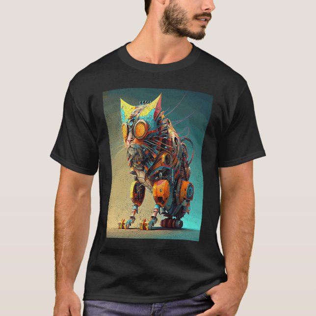 Bunter Katzenroboter T-Shirt (Vorderseite)