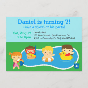 Bunter Kinder-Spritzgeburtstag im Pool Party Einladung