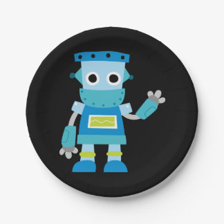 Bunter Kinderblau-Roboter Pappteller