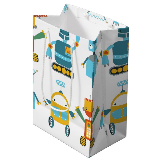 Bunter Kinderroboter Mittlere Geschenktüte (Vorderseite Schrägansicht)