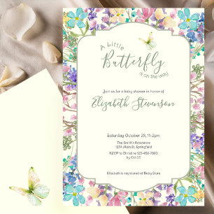 Bunter Kleiner Schmetterling Blumiges Babyshower Einladung