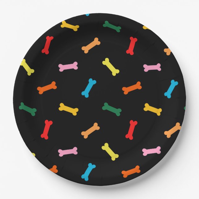 Bunter Knochen-Hundekuchen-Party-Teller für Hunde Pappteller (Vorderseite)