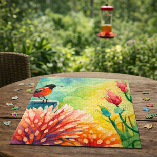 Bunter Kolibri-Blumen-Wasserfarben-Garten