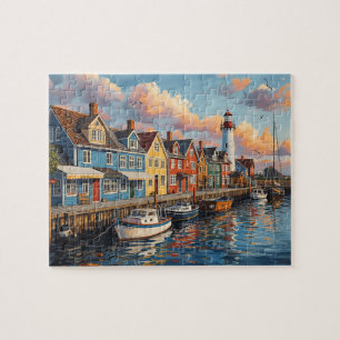 Bunter Leuchtturm-Hafenort