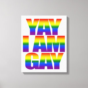 Bunter LGBT Regenbogen-Flaggen-Text Yay bin ich Leinwanddruck