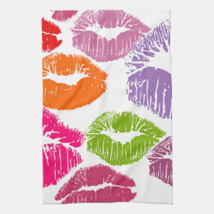 Bunter Lippenstift küsst Lippenfarbe Geschirrtuch