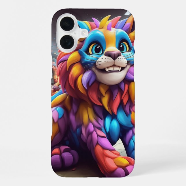 Bunter Löwe iPhone 16 Plus Hülle (Rückseite)